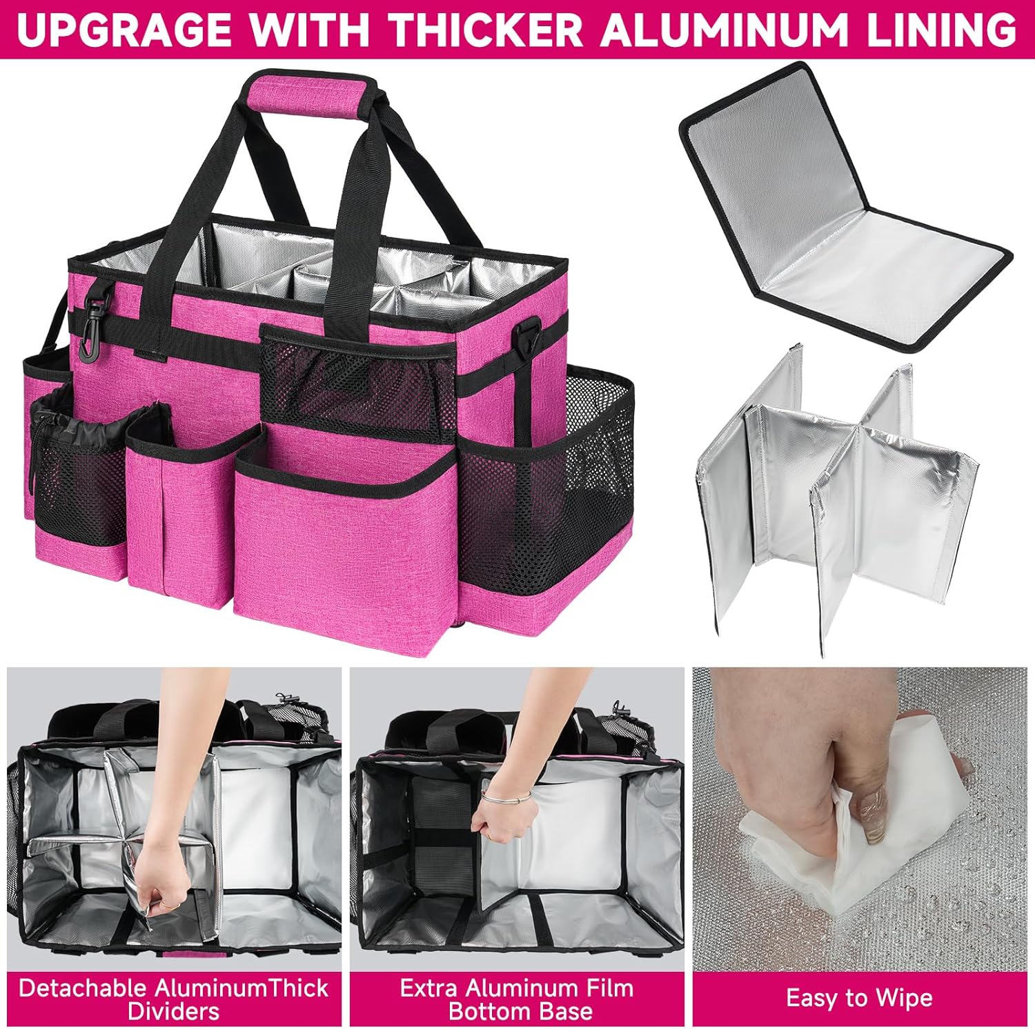 Cleaning Caddy Bag, Large Cleaning Supplies Organizer for Housekeepers, Housekeeping Caddy with Handle and Detachable Padded Cushion, Pink