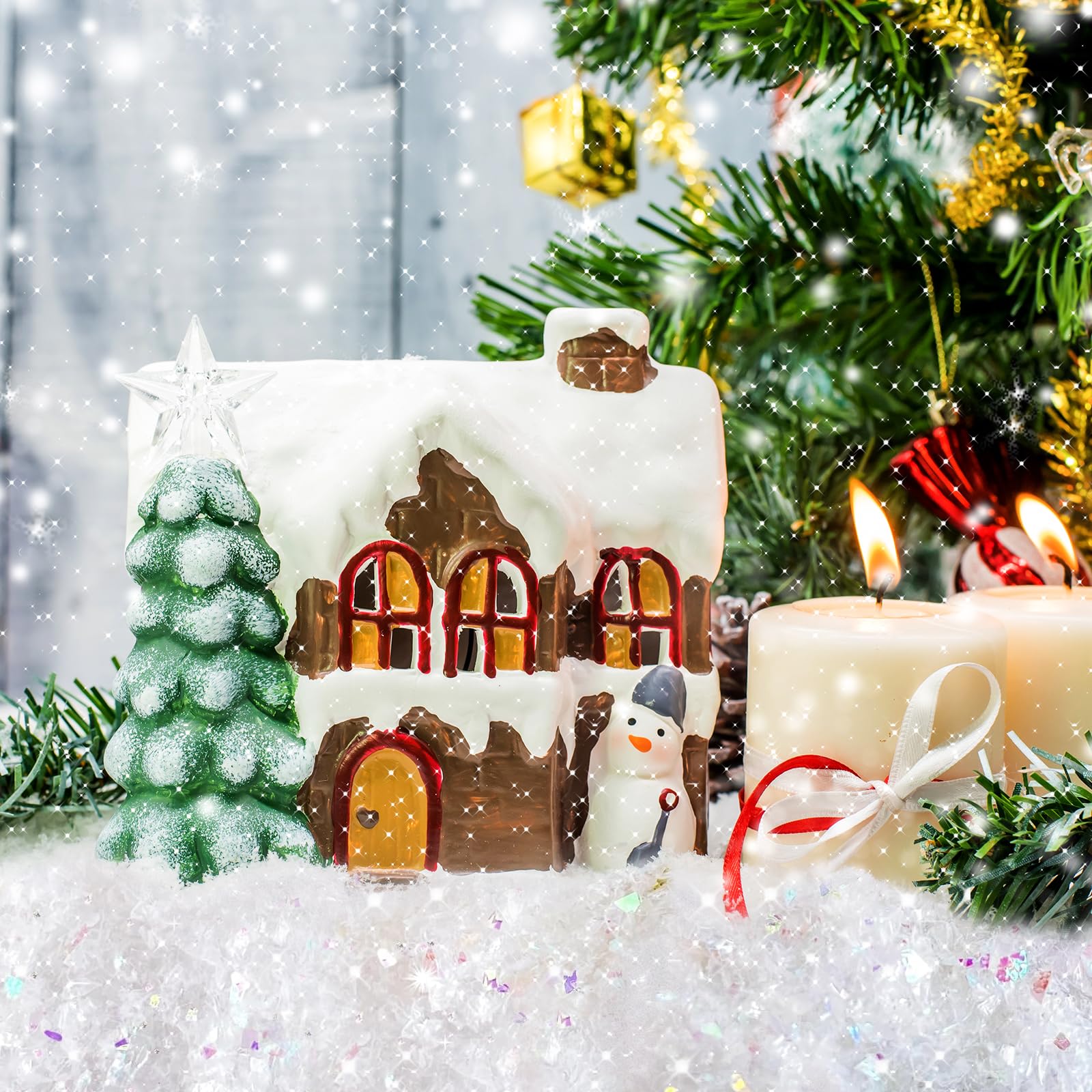 succulentlovers 17.6 oz Christmas Artificial Snow and 0.7 oz Twinkles Fake Snow Sparkling Snow, Christmas Artificial Flake Fake Snow Craft Glittering Snow for Winter Christmas Party Decoration