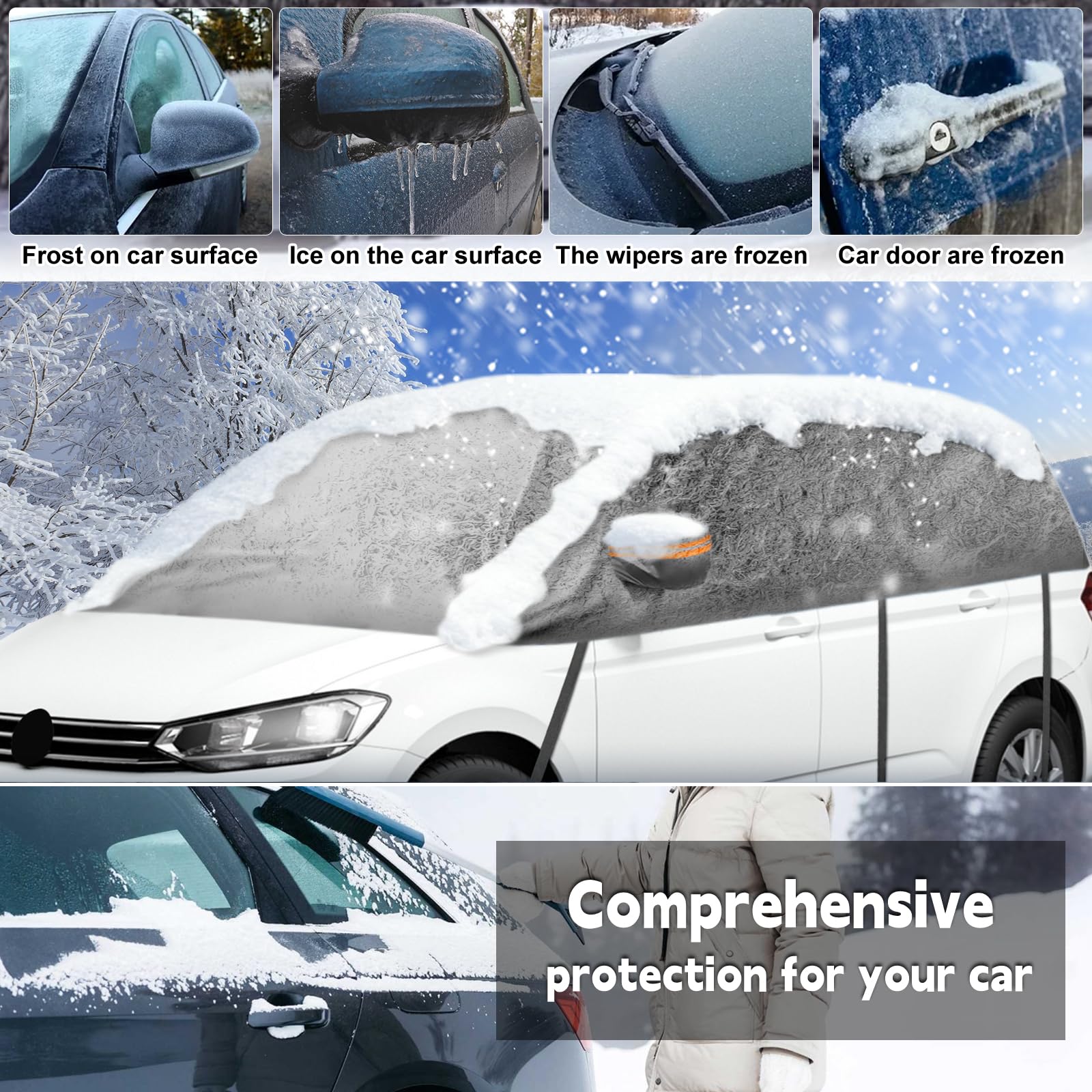Autoabdeckung Wasserdicht Ersatz für VW Touran 2015-2024, Sonnenfest Hälfte Autoabdeckung, Halbgarage UV Beständige Halbe Auto Abdeckplane Staubdicht Schneefest Outdoor Indoor