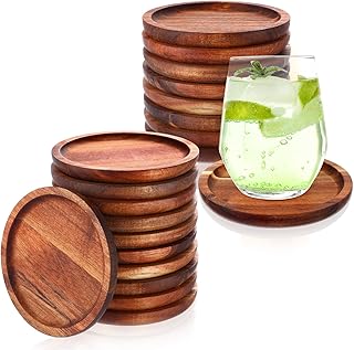 Gejoy 20 Pcs Wooden Coasters for Drinks 5 Inch Natural Stackable Acacia Wood Round Coasters Bulk for Coffee Tabletop Protection for Kinds of Cups Housewarming Gifts Home Bar Table Decor