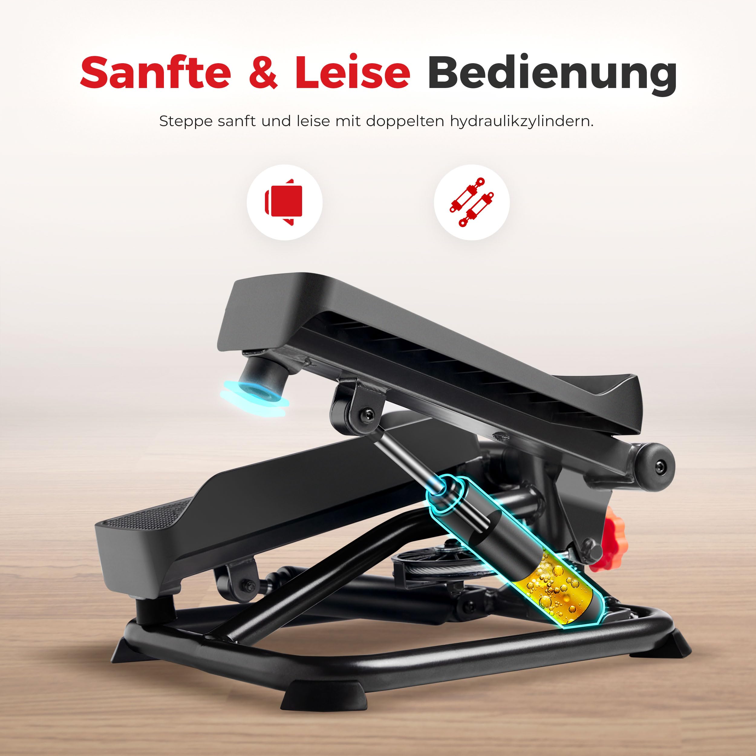 Sunny Health & Fitness Stepper für Zuhause, Ministepper für Home Gym, Kompakter Sportgeräte für Ganzkörper-Cardio mit Optionaler Twist-Bewegung, Widerstandsbändern und Kostenloser SunnyFit App