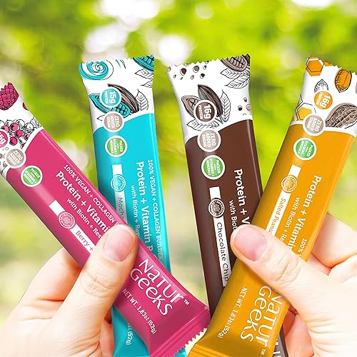Miniatura 4 de NaturGeeks Barra de proteínas + vitaminas, paquete variado  0.53oz de proteína y 11 vitaminas, zinc y magnesio para apoyo a la inmunidad  cero