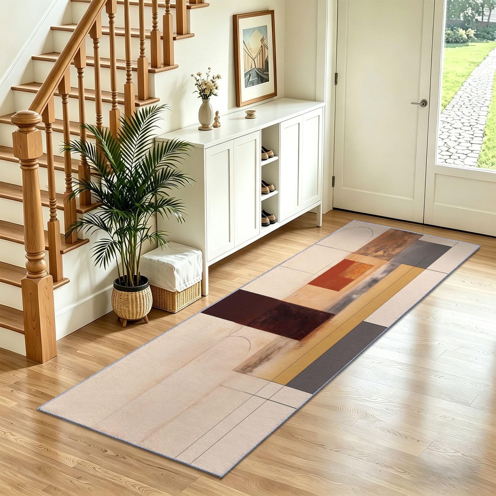 Tapis de couloir marron 60x210 cm facile à nettoyer poils courts