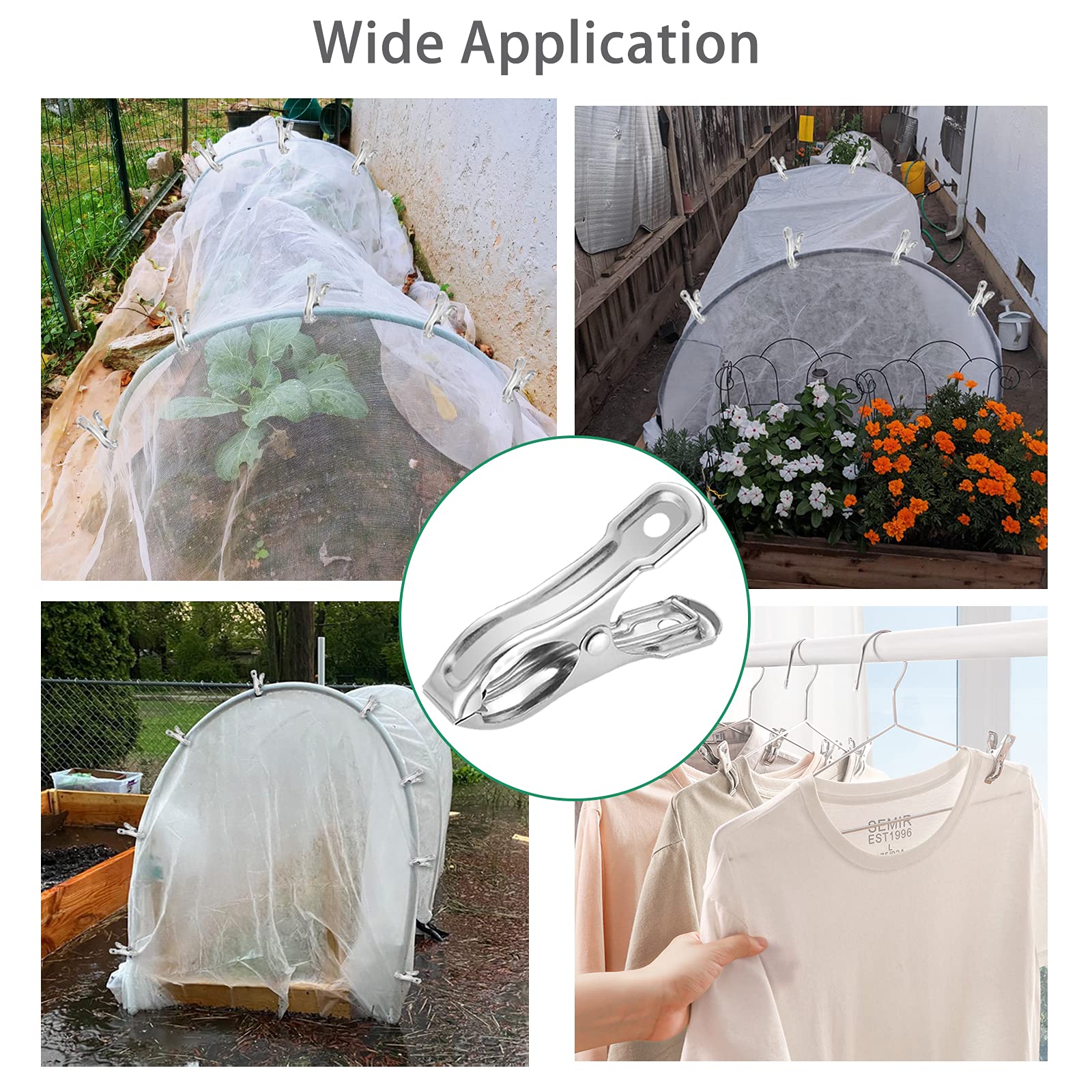 Lot De 100 Pinces De Serre En Acier Inoxydable Robustes Pour Serre Avec Grands Clips Ouverts Pour Filet De Couverture De Plantes, épingles à Linge En Métal Pour Fixer Le Filet