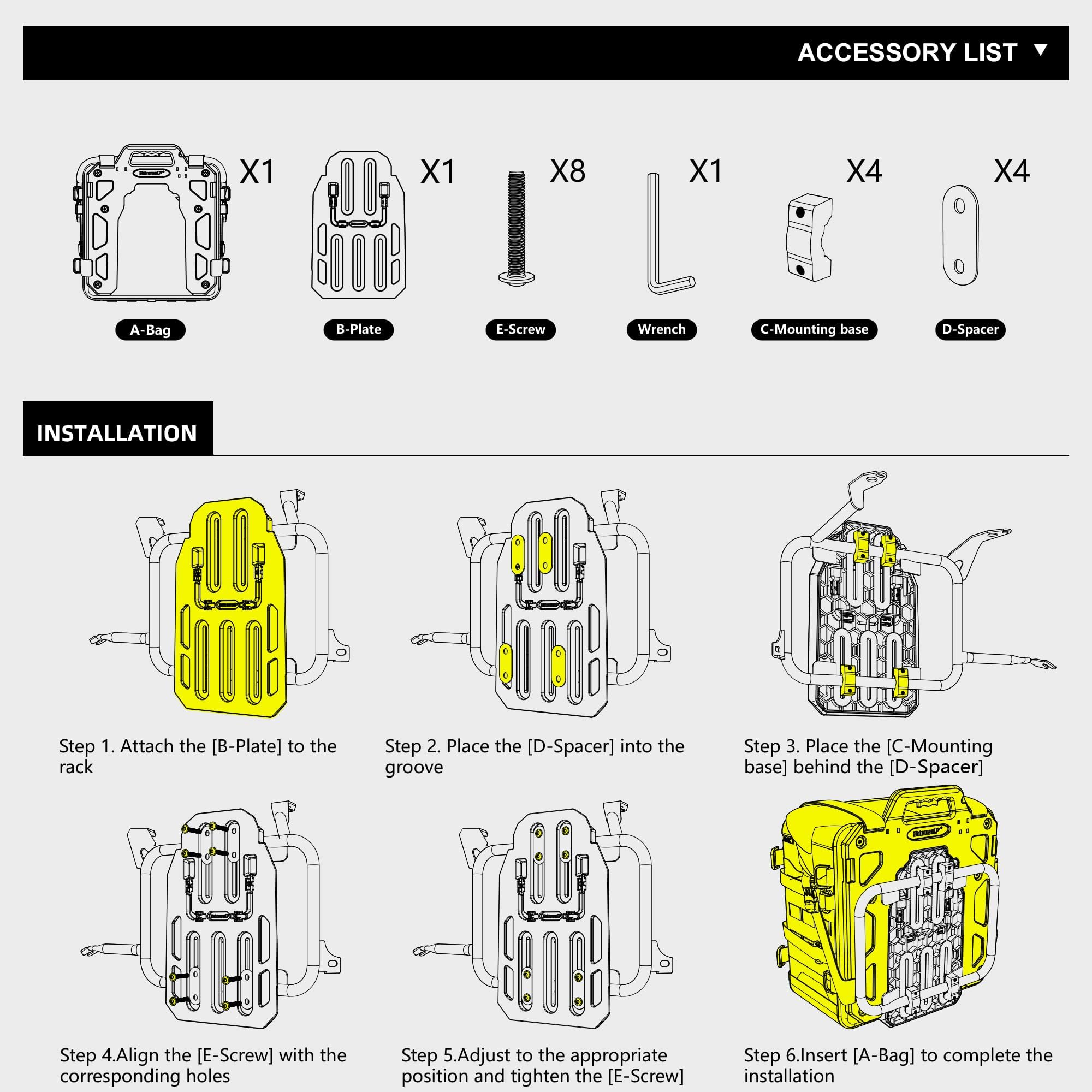 Rhinowalk Sacoche latérale pour moto - 35 l - Fermeture rapide