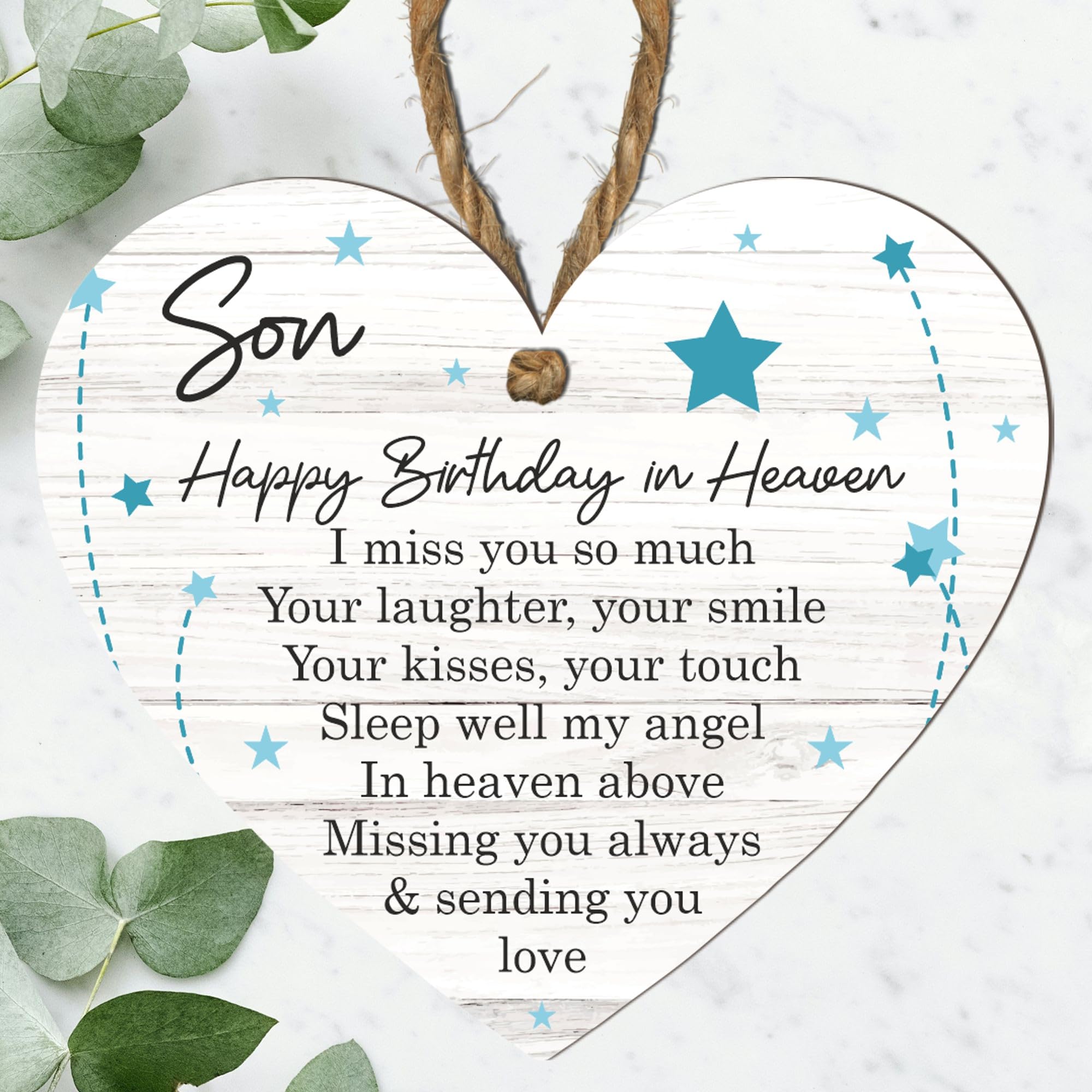 Memorial Heart Plaque – Custom Tribute for Dad, Mum, Boyfriend, Brother, Grandad, Husband, Son, Stepdad, Uncle – ‘Happy Birthday in Heaven’ Remembrance Gift (Son, Large: 23 cm (H) × 20 cm (W))