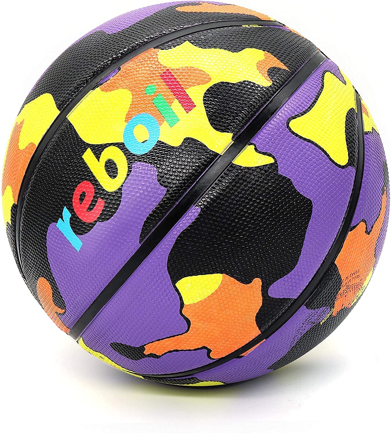 REBOIL Super Grip Rubber Basketball (Size 4 Kids, Size 5 Youth, 2022V)-Size 5 Lakers Camo