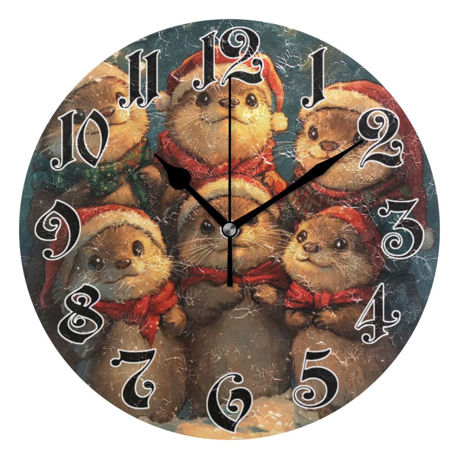 GOODOLD Wall Clock - Silent Non-Ticking, Battery Operated, 10 Inch Christmas Otters Clock Decorative for Home, Bedroom, Living Room - Modern Decor