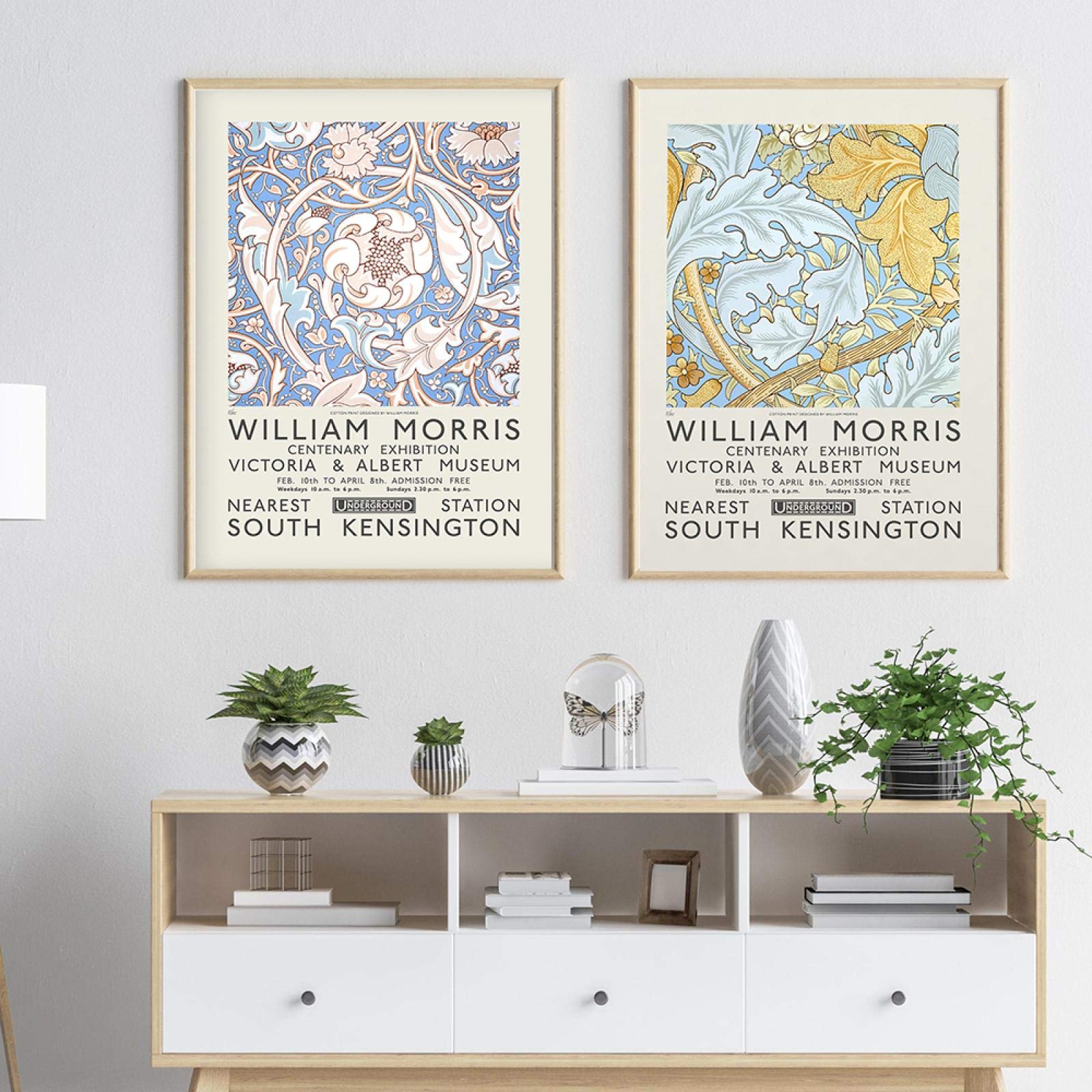 Dittelle William Morris Canvas Print The Victoria and Albert Museum Exhibition Poster London Underground Art Painting Wall Decor 70x100cm-3Pieces Frameless
