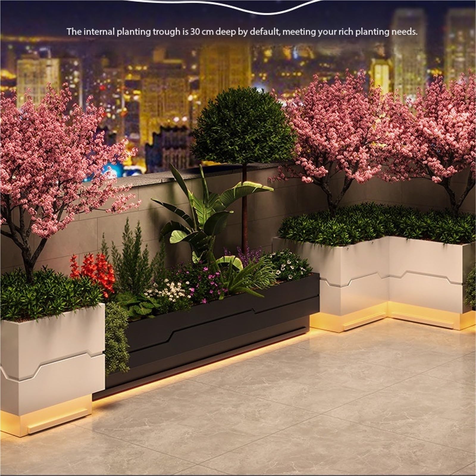 Banco de Jardinera de Parque Macetero Iluminado empalmable, contenedor de Cultivo, Canal Flores | Adecuado for balcón en el patio.(Medio)
