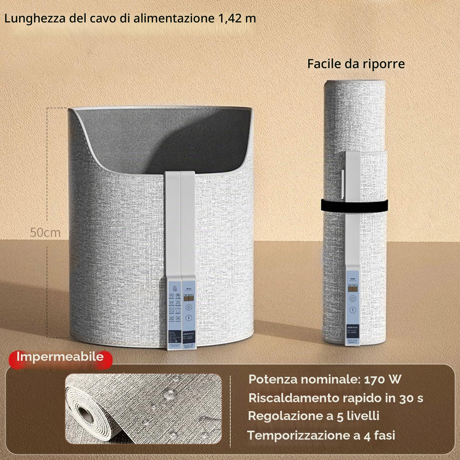 Scalda Piedi, Riscaldatore per Gambe Grigio sotto la Scrivania in Ufficio, Temperatura Regolabile, per Casa, Ufficio, Camera