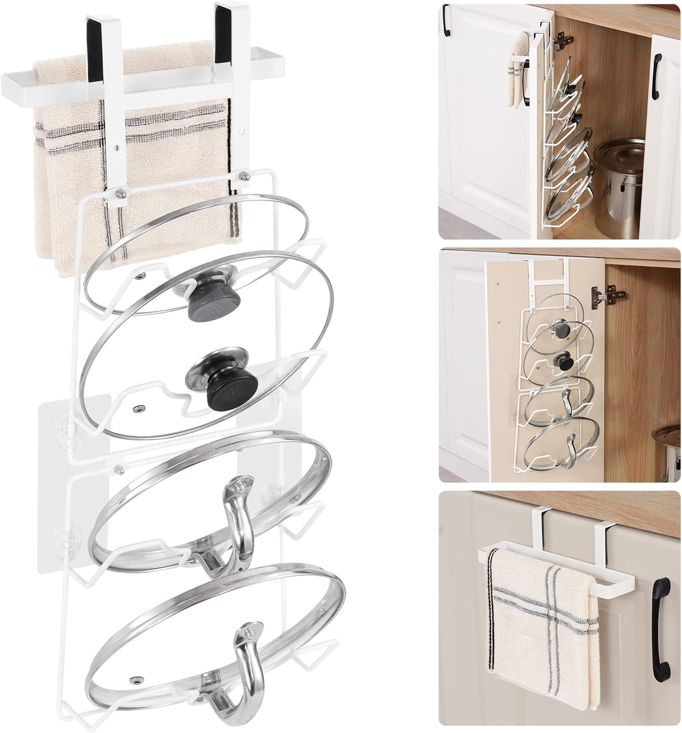 KES Pot Lid Organizer with Towel Rack, Pot Lid Holder for