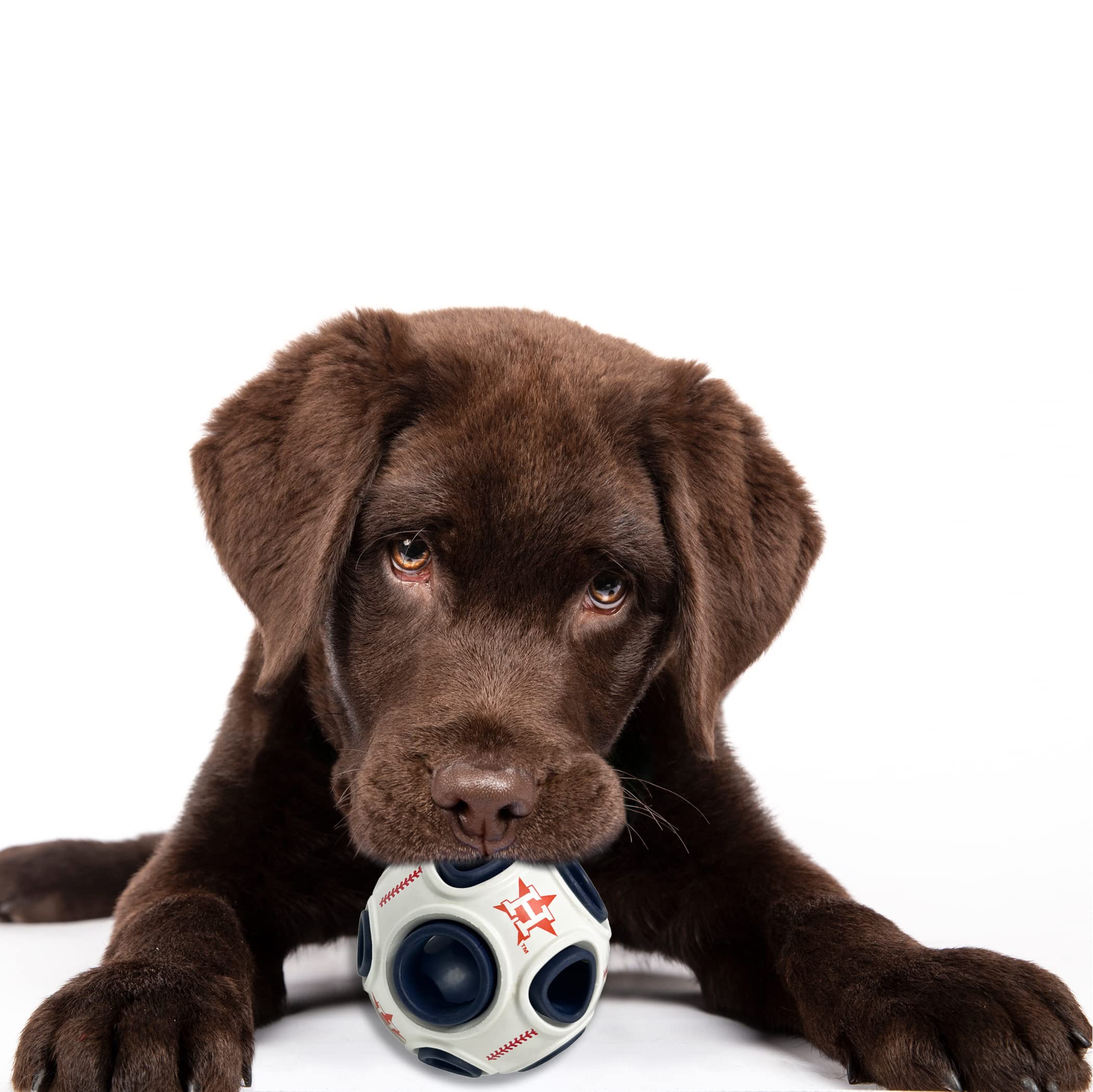 Pets First MLB Houston Astros - Juguete dispensador de golosinas de béisbol para perros y gatos, juguete de bola de goma para perros, juguete interactivo divertido para perros, juguete de alimentación
