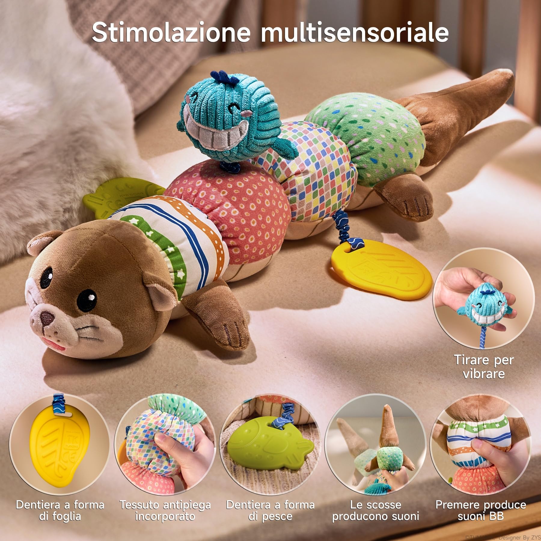 TUMAMA Kids Giocattolo Sensoriale A Forma di Lontra 0-12 Mesi, Giochi Tummy Time Neonato, Peluche con Suoni E Rumore di Carta, Peluche Giocattolo Giochi Bambini Regalo Neonato 0 3 6 9 Mesi