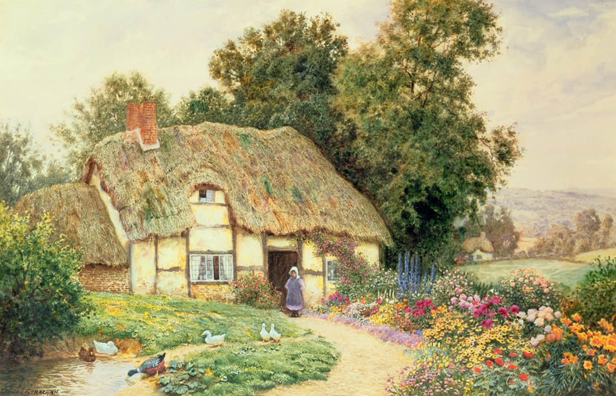 ARTXLXXBN Famous Painting Art Wall Decor Abstract Art Picture a Cottage by Arthur Claude Strachan Animal Pictures for Home Decor 60x90cm