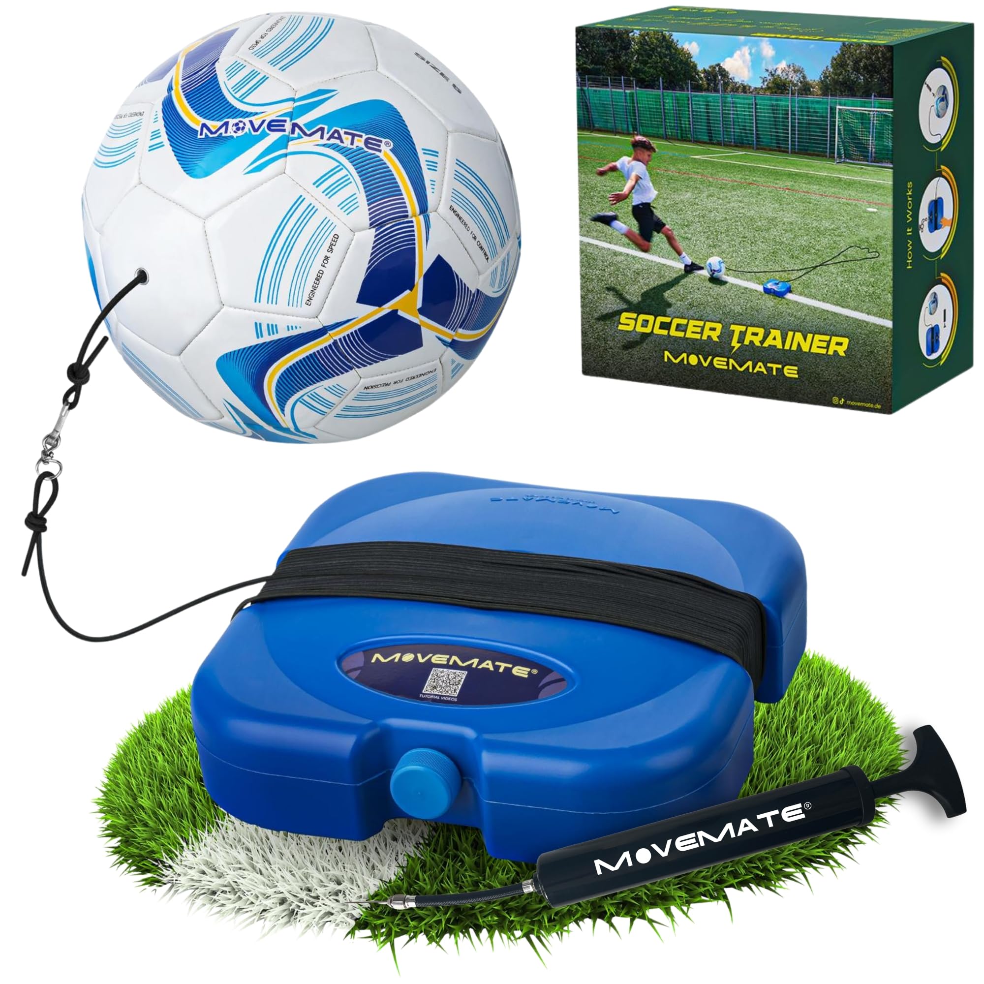 MOVEMATE® Juego de entrenamiento de fútbol con cuerda, accesorios de entrenamiento innovadores para exteriores, en el jardín, en el campo de fútbol | regalo ideal para niños