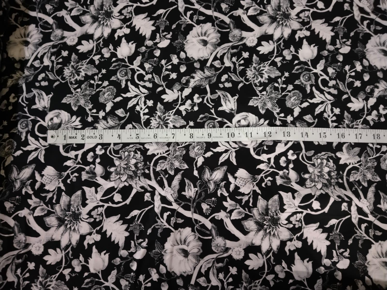 100% Linen Floral Digital Print Black and White Fabric 44