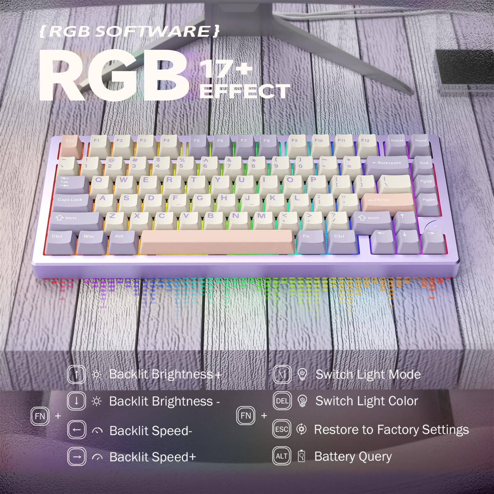 LexonElec x ATTACK SHARK X75 CNC Tastiera da gioco wireless in alluminio al 75%, Tri Mode-BT/2.4G/Cablato, Tastiera meccanica RGB montata su guarnizione, batteria da 5000 mAh, Supporta Win/Mac-viola