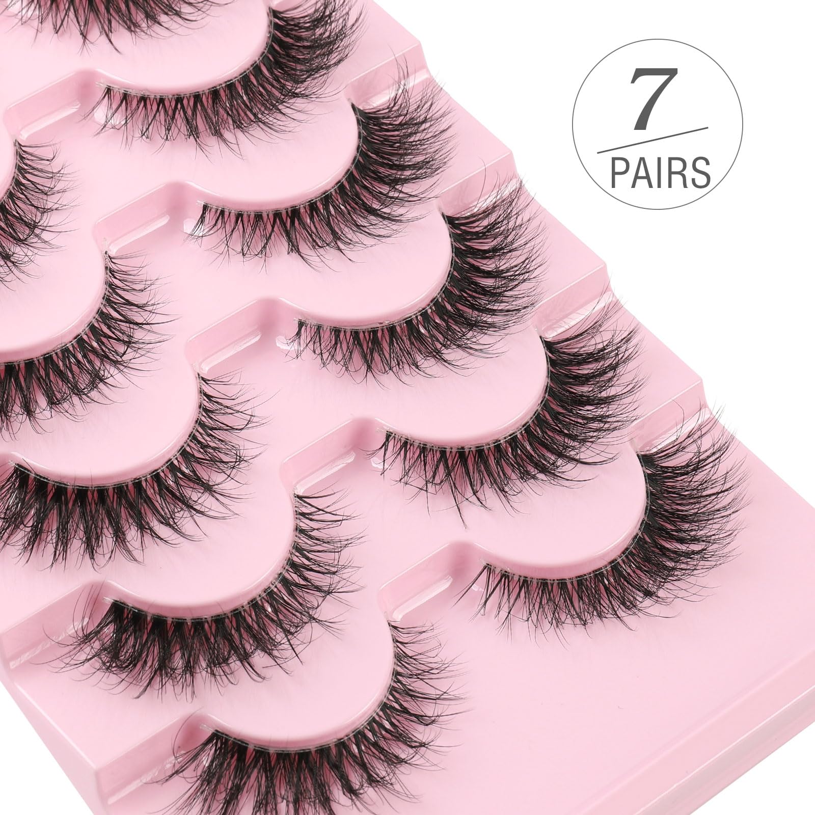 Kiusatig Eyelashes Natural False Eyelashes Fluffy Wispy Lashes Faux Mink 7 works Eye Lashes 6D 18mm False Lashes Fake Eyelashes Clear Band (M50) - Image 2