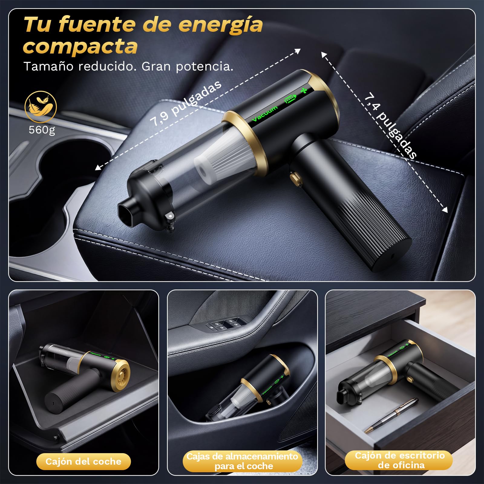 Famgoods Aspiradora de Mano 25000 Pa, Aspiradora Coche Inalámbrica 4 en 1, 3 Niveles y Pantalla LED, Batería 6000mAh Aspiradora Coche Potente, Mini Aspiradora Portátil para Hogar, Coche, Oficina