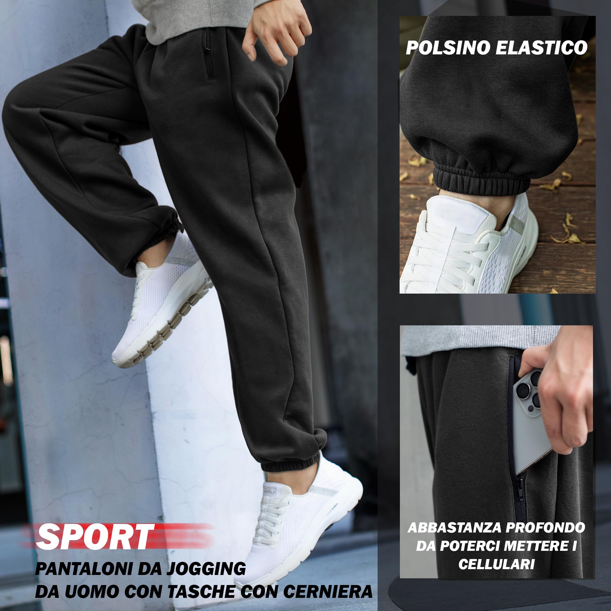 ineepor Pantaloni Tuta Uomo Invernali Termici Pile Foderato Joggers Tasche