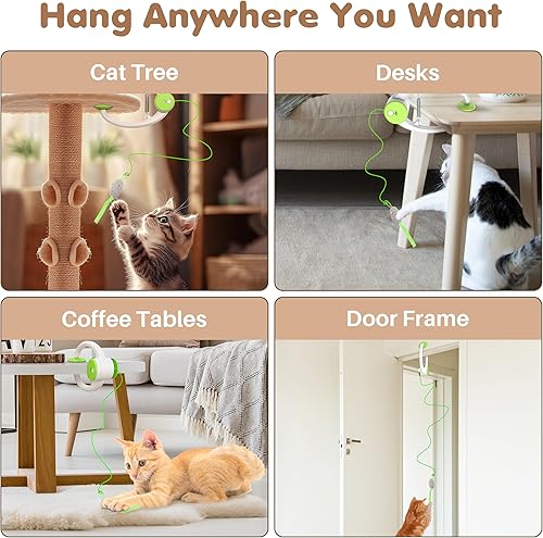 Miniatura 4 de Juguete recargable para gatos activado por movimiento con coloridos ratones rebotantes, cuerda elástica y plumas, para gatos y gatitos de interior