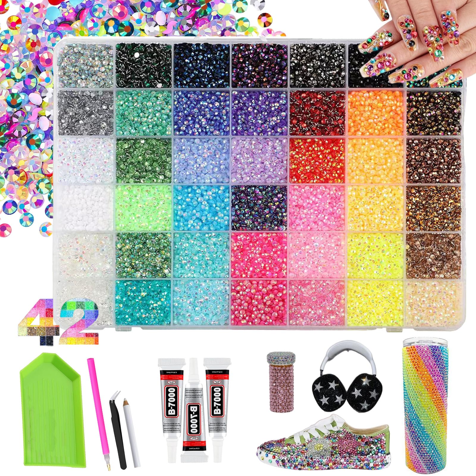 ELMVAR Bedazzling Kit with Glue and Pen, 40000pcs Colorful DIY Resin Rhinestones for Bedazzling, 2026 Upgrade Increase Gems Bedazzled Kit for Nail Diamond Art Crafting Book Makeup (40000, 42)