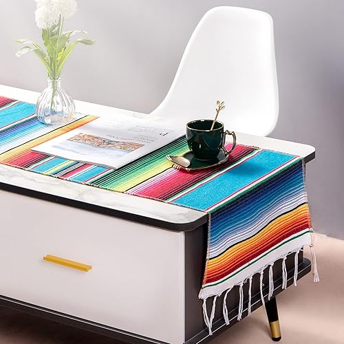 Camino de mesa mexicano, 1 paquete de 14 x 84 pulgadas, decoración de fiesta temática mexicana para fiesta del Cinco de Mayo, Serape Zarape, camino