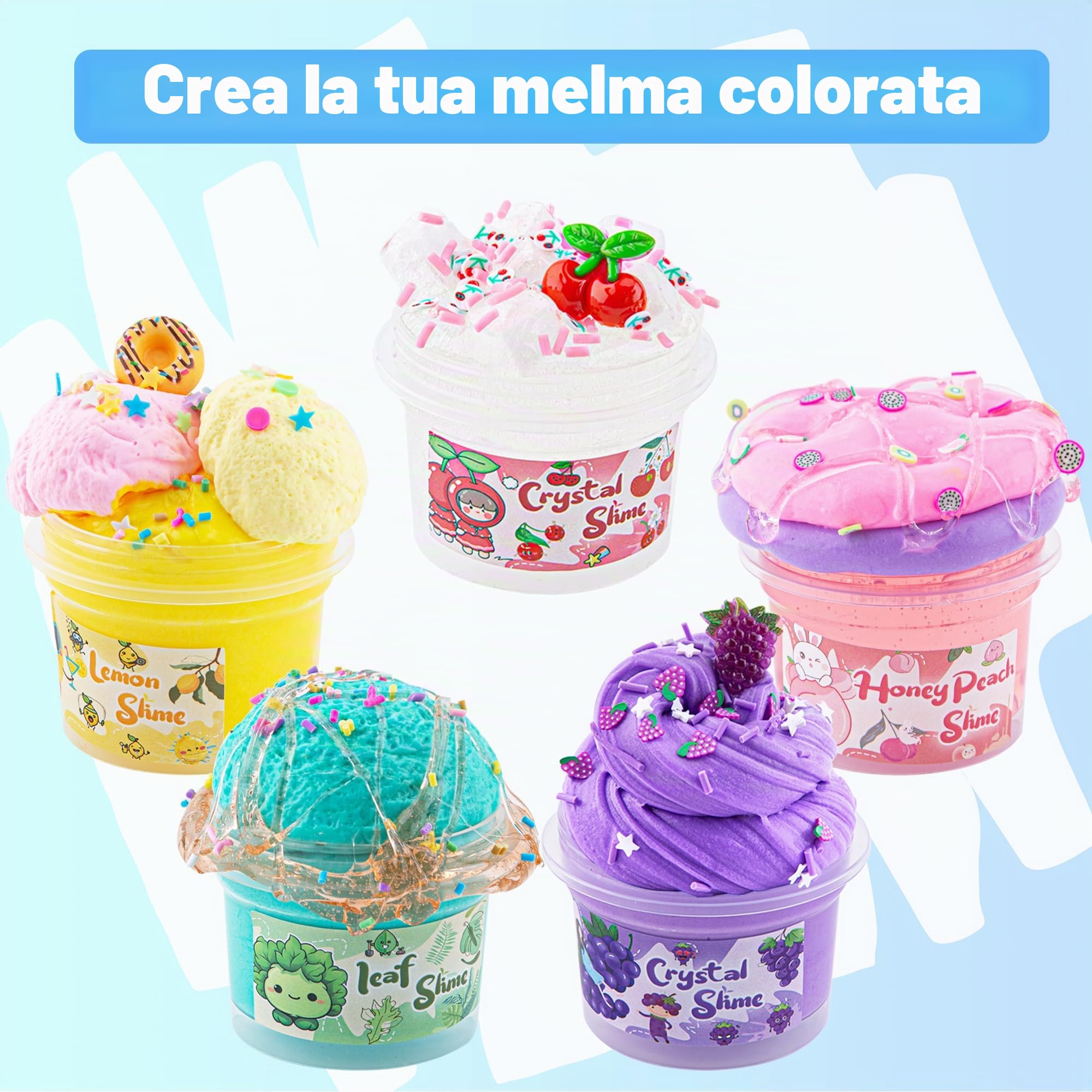 Kit di slime premade da 32 FL OZ, 12 confezioni di slime include 6 slime al burro e 6 slime trasparenti di cristallo, confezione da 38 pezzi con ciondoli e cubetti di gelatina, bomboniere per