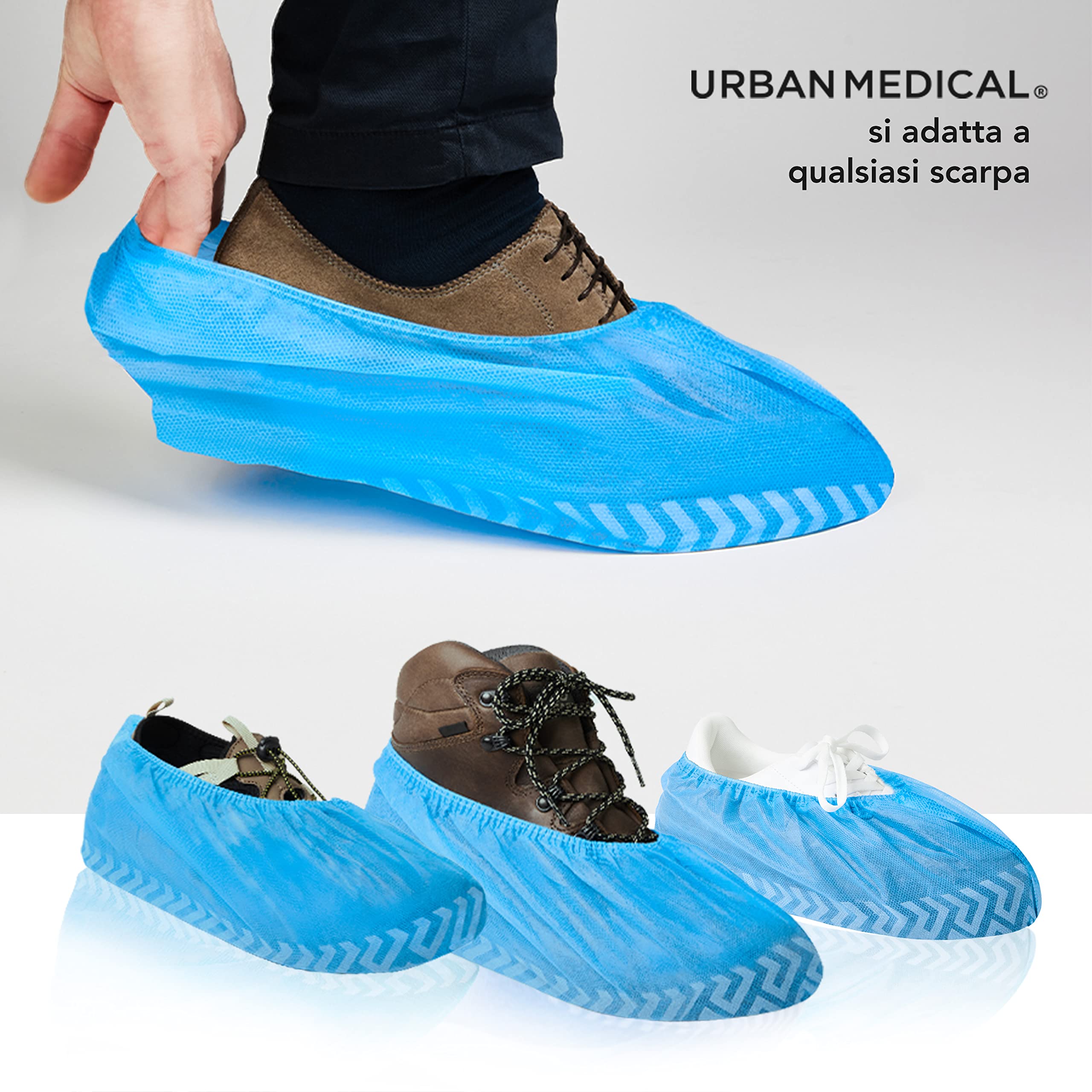 100x Copriscarpe Traspiranti Monouso/Riutilizzabili 6,5 g ciascuno con Suola Antiscivolo - SAFE STEP - Resistente a Strappi e Abrasioni - Sovrascarpa per Interni ed Esterni - Onesize
