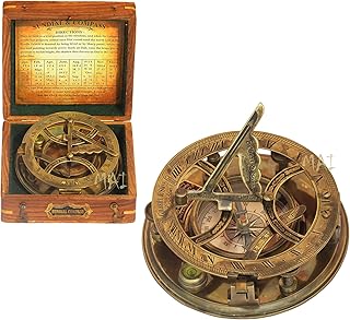 MAI 5 inch Steampunk Sundial Compass – Top Grade Perfectly Calibrated Large Brass Nautical Antique Vintage Style Compass with Wooden Box, Birthday Gifts, Thanks Giving, Baptism Gifts