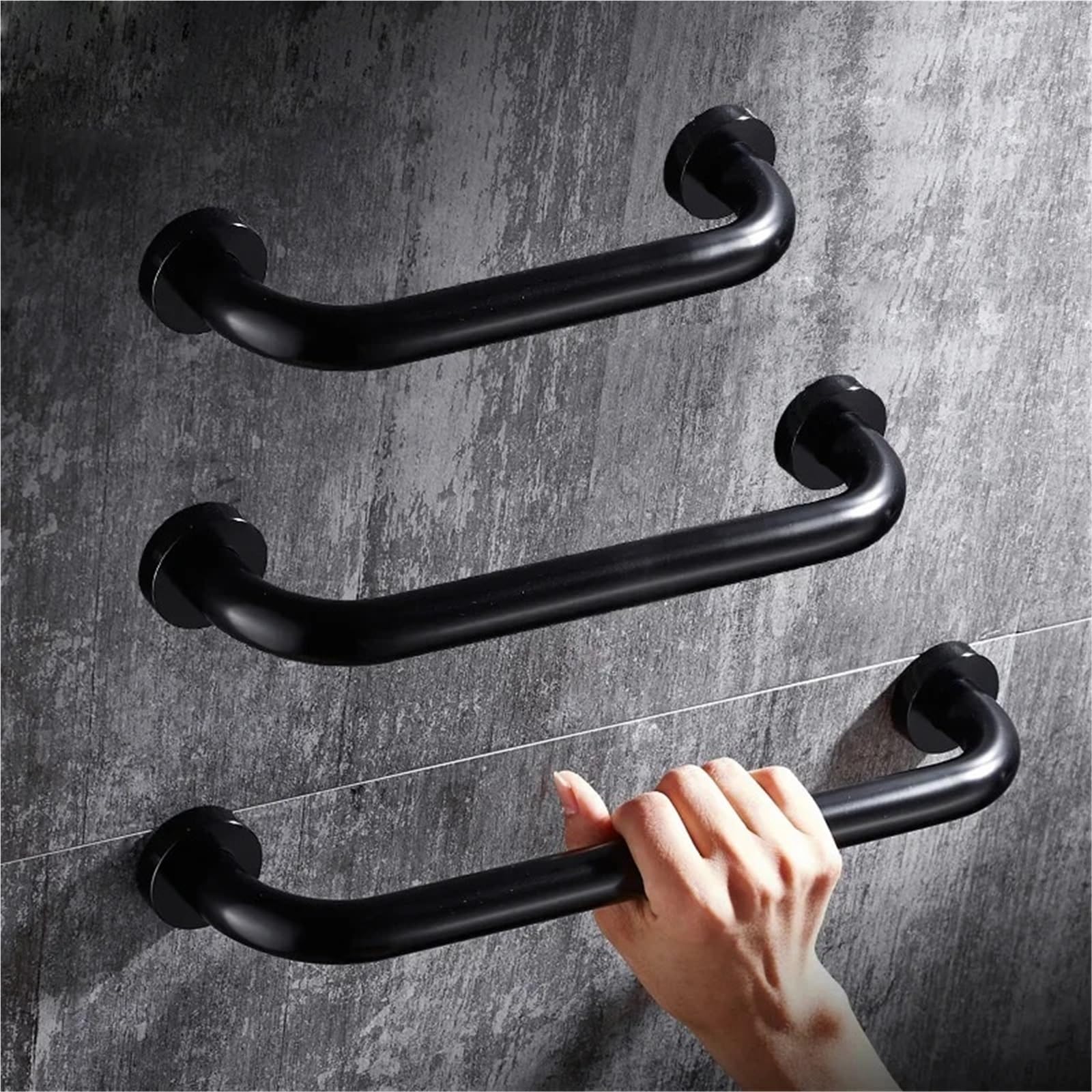 Maniglie Barra di Sostegno Nera da 30/40/50 cm per Anziani, Maniglia Antiscivolo, corrimano di Sicurezza per Bagno, Barra di Sostegno da Parete Barre di Sostegno Vasca(50cm)