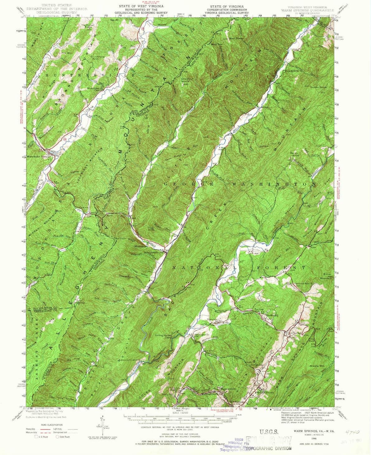 YellowMaps Warm Springs VA topo map, 162500 Scale, 15 X