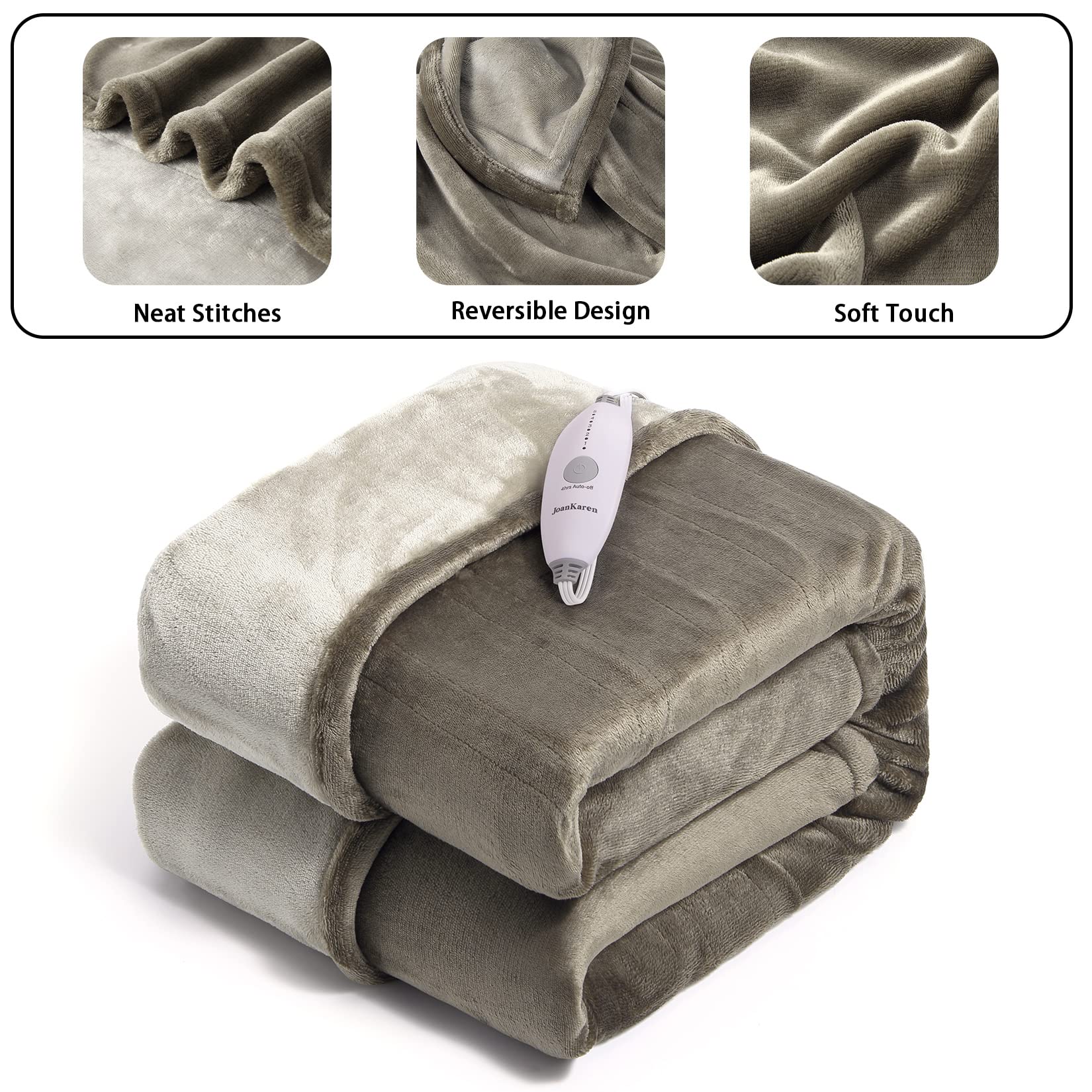 Sunbeam Heated Electric Blanket, Bedding, Twin, Microplush, Ultimate Grey