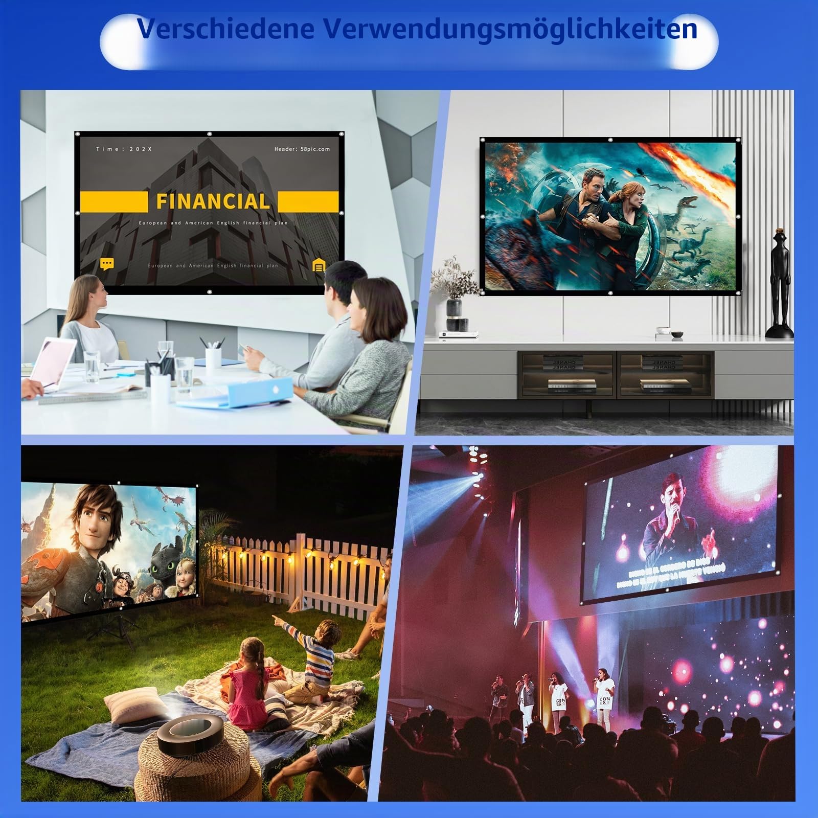 Beamer Leinwand 84 Zoll + Schwarze Rückseite Gegen-Lichtdurchlässigkeit,16:9/Faltenfrei/160°/Waschbar/Faltbar,Indoor/Outdoor, Inklusive Nagelhaken und Handtasche