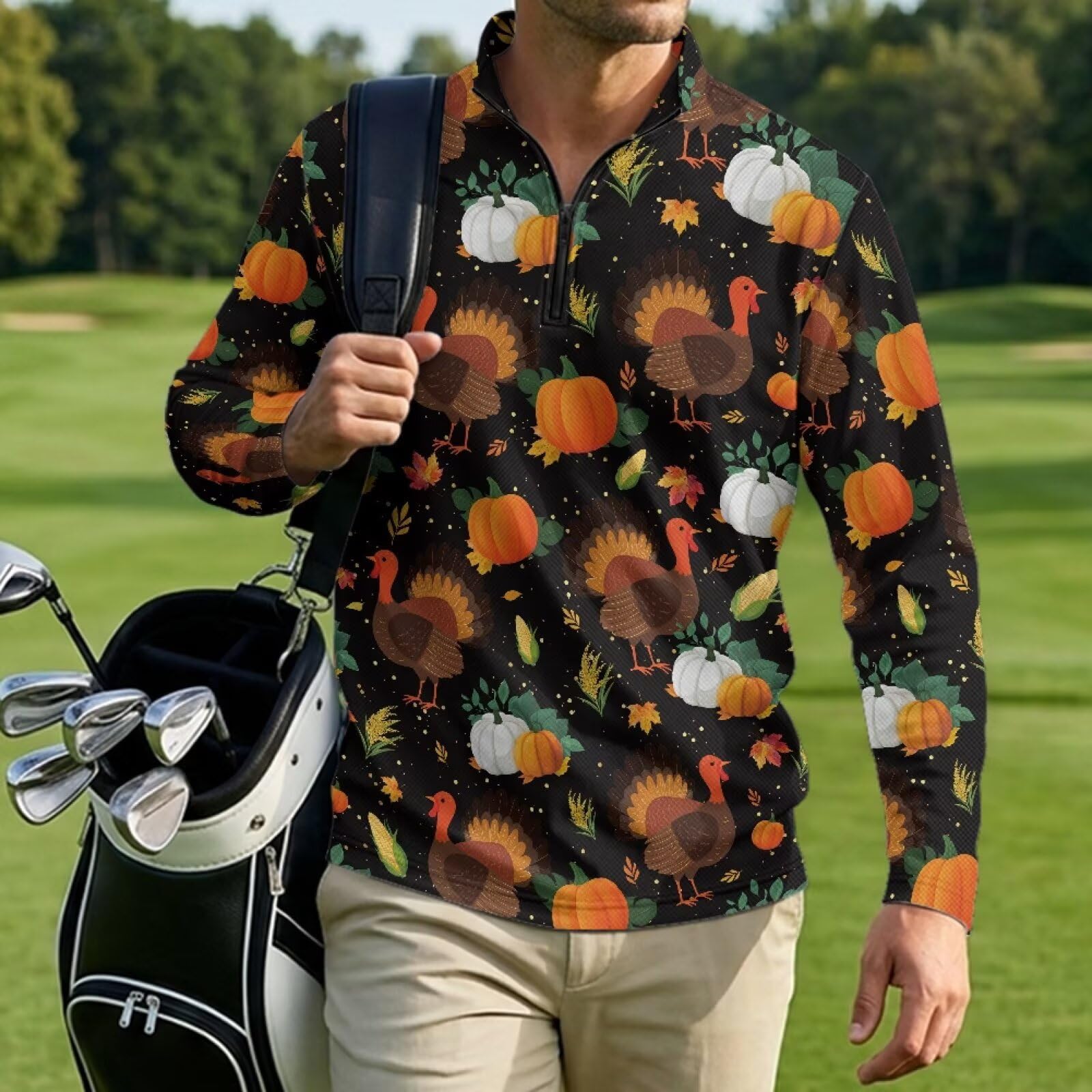 Polo da uomo a maniche lunghe da golf, con cerniera a 1/4