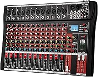 FULUODE CT-120S 12-Channel Audio Mixer with Bluetooth 5.0, Reverb, USB Recording & 48V Phantom Power for DJ Karaoke Studio