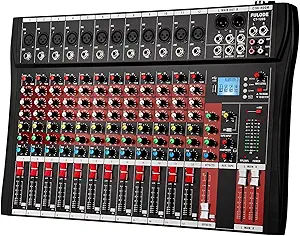 12 Channel Mixer Audio Console, CT-120S Professional Music Mixer DJ Mixing Board with Reverb Bluetooth MP3 Player 48V Phantom Power Supply USB Recording for Studio Karaoke Live Performance