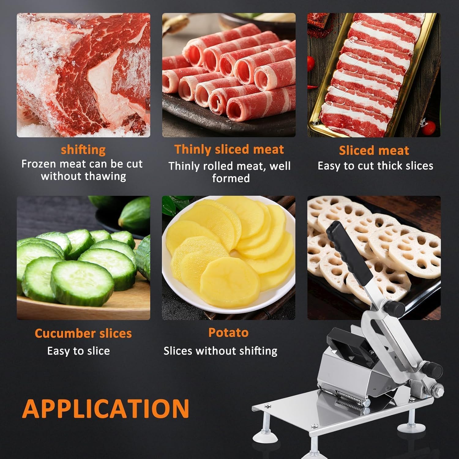 Affettatrice manuale per carne, in acciaio inox, con lama da 200 mm, affettatrice multifunzione regolabile per carne, formaggio e pane
