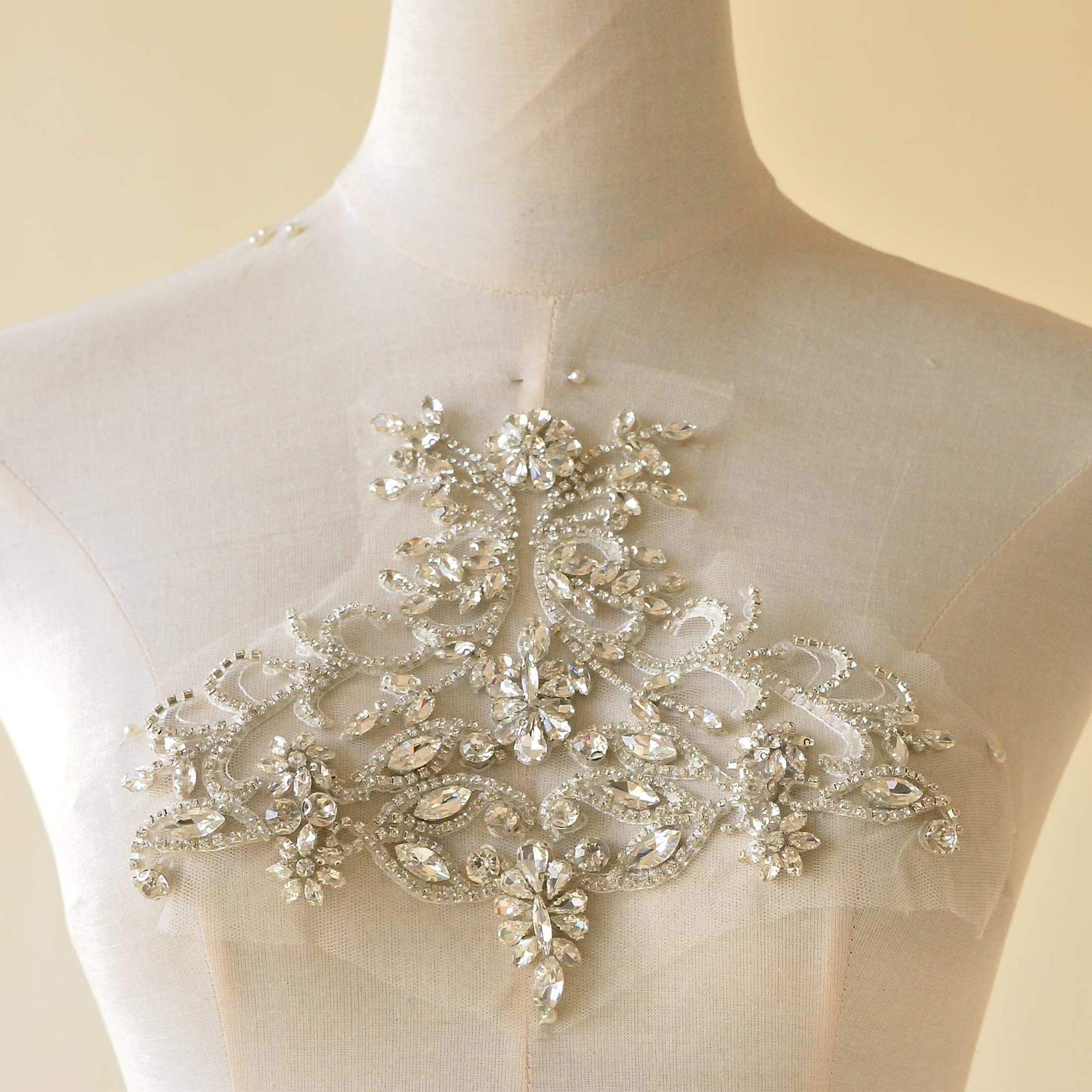 Glitzernde Strass-Applikation, Schulter-Zubehör, Ärmel, Diamant-Kristall, Spitze, Patch, Basteln, Nähen, Brautschmuck, Hochzeit, Ballkleid, Kleid (1 Paar)
