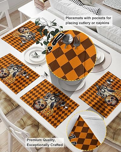 Miniatura 2 de Halloween Table Placemats for Dining Table Set of 2,Cotton Linen Cloth Kitchen Place Mats with Pocket,Washable SquareRectangleRoundOblong