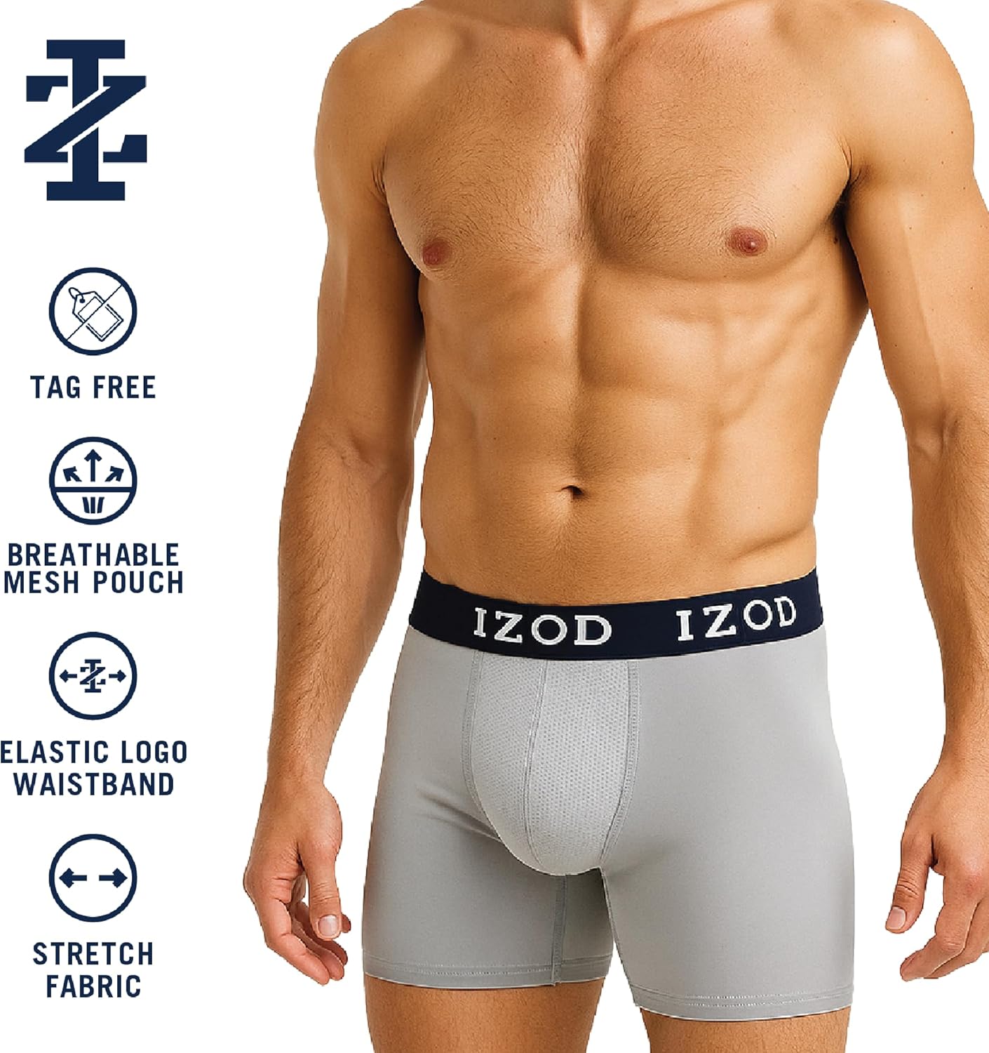 IZOD Mens Boxer Briefs - 6 Pack Ultra Soft Stretch Performance Mens Underwear Boxers with No Fly Contour Pouch, 6" Inseam - Image 2