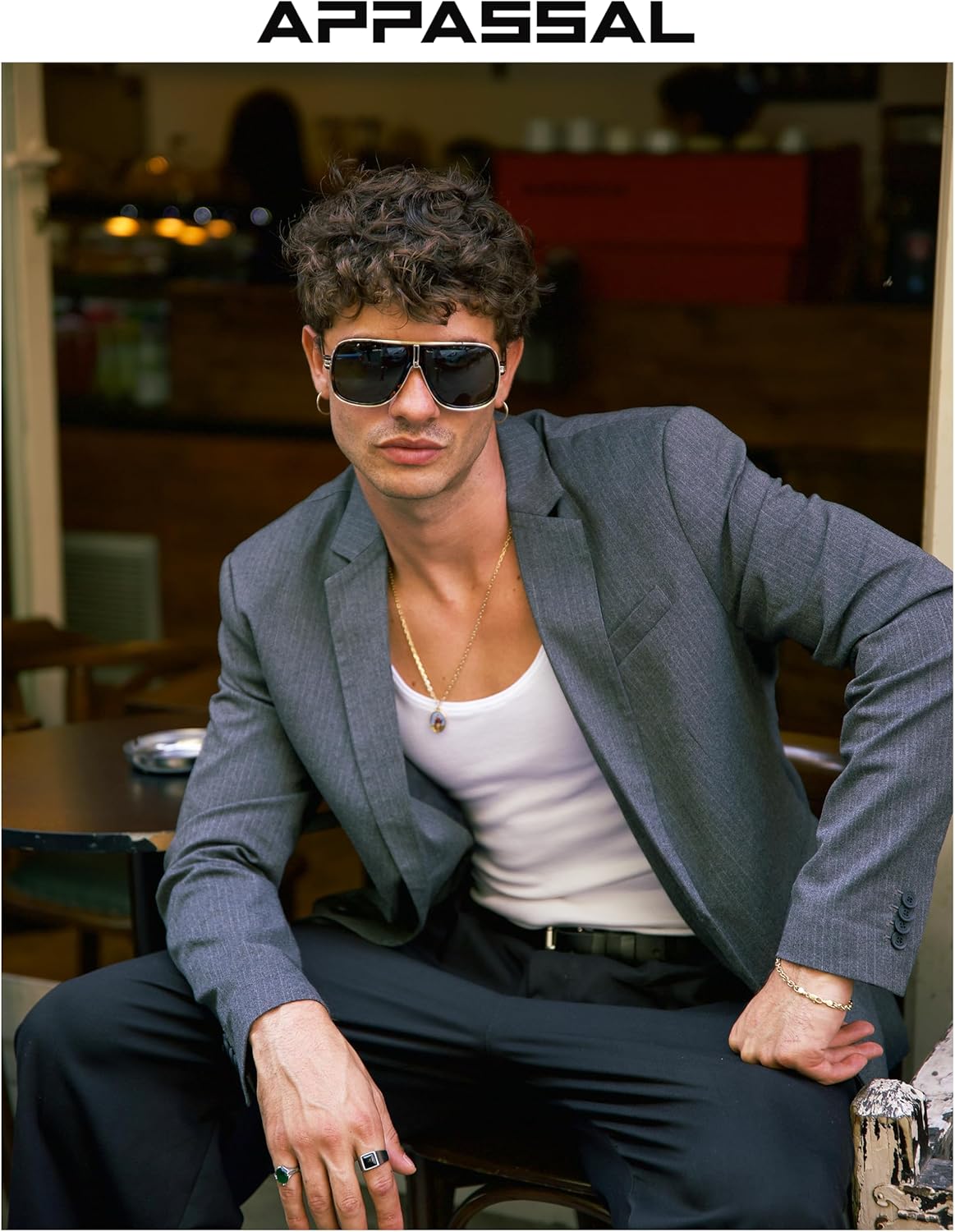 Retro Aviator Sunglasses for Women Men Oversized 70s 90s Square Womens Mens Sunnies AP3683 - Image 2