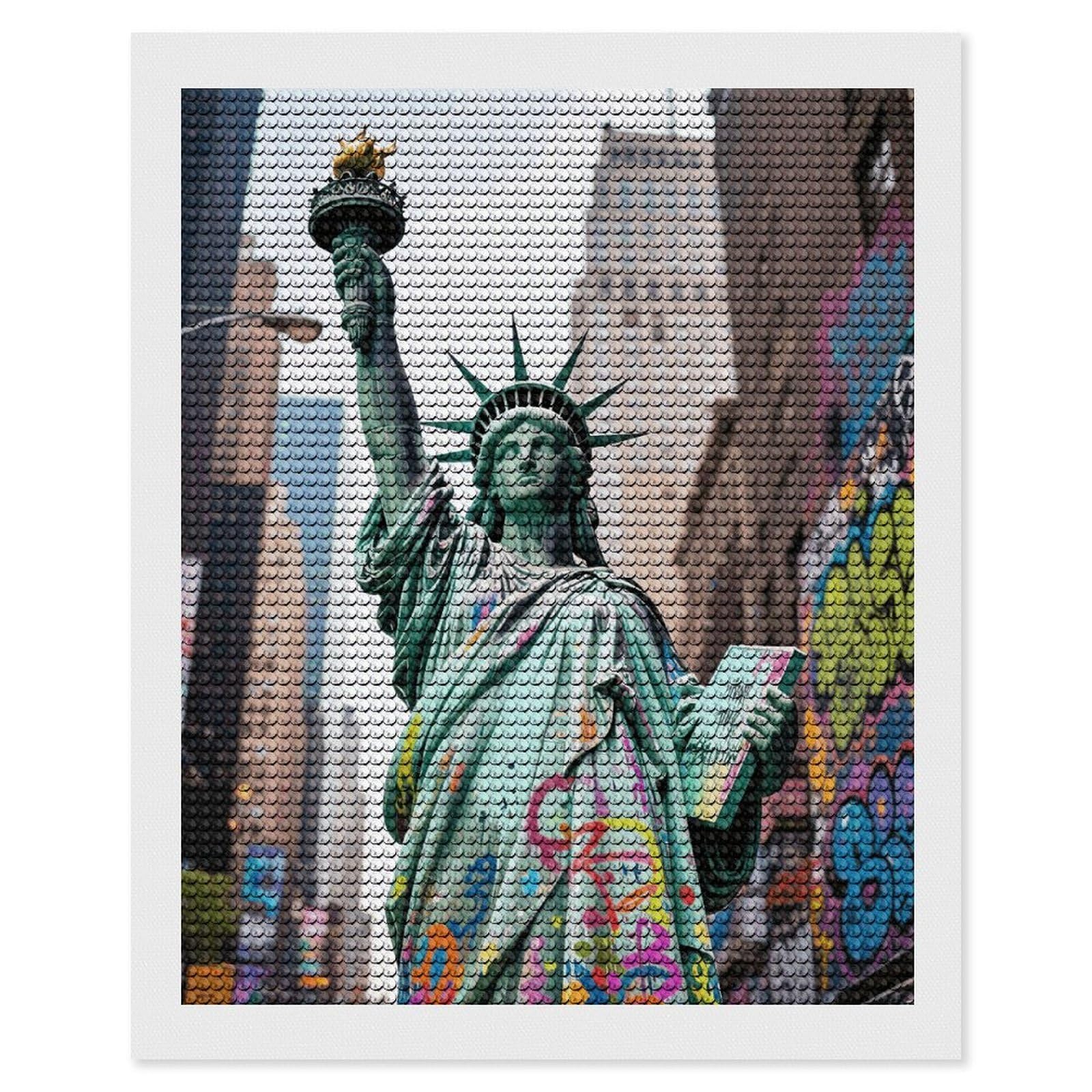 FodPand NY Graffiti Liberty 5D Diamond Painting Kits for Adults Beginners Full Drill Round Diamond Dots Pictures Gem Art Supplies for Home Wall Room Decoration DIY Craft Set Gift 16x20