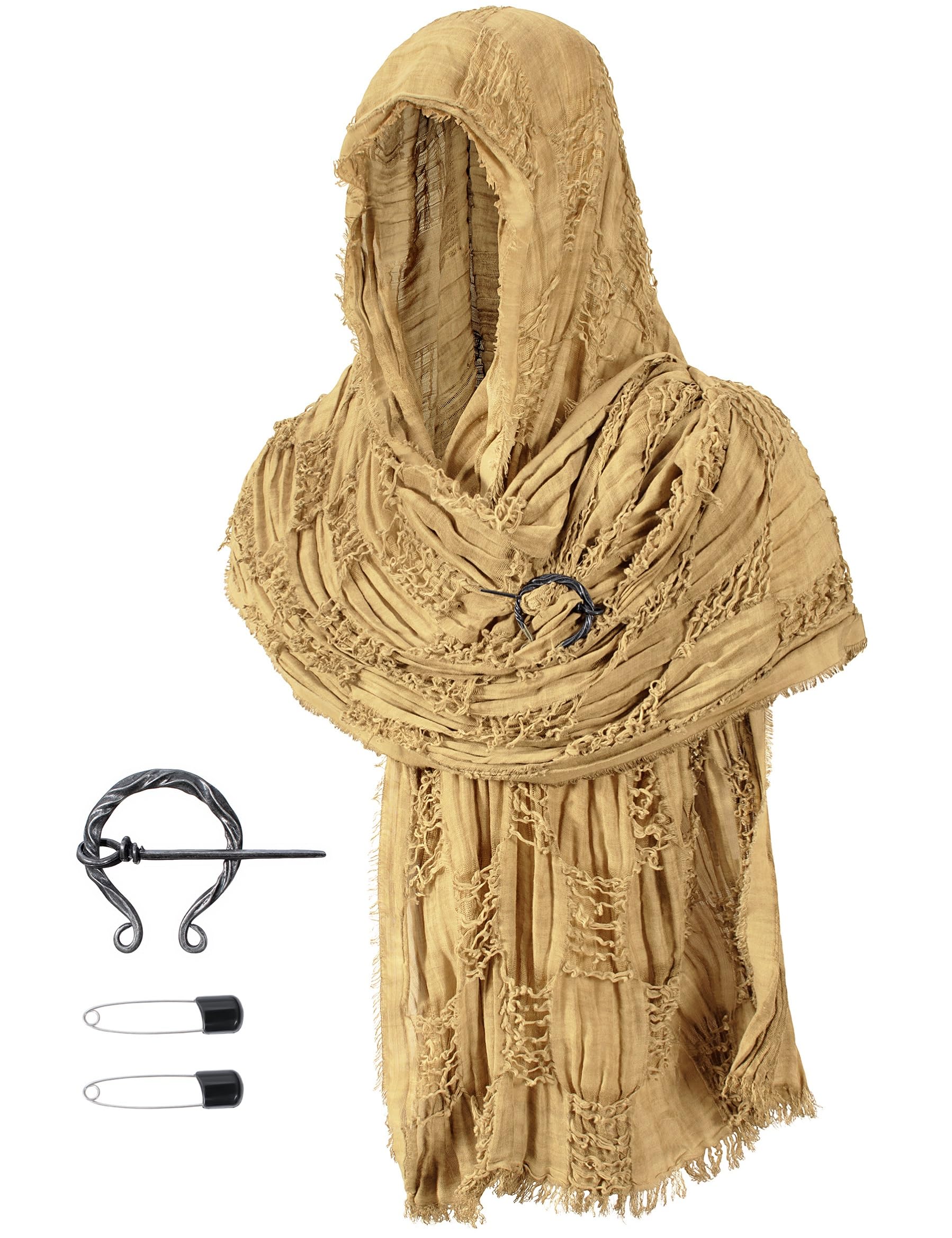 TOKYO REVENGERS Unisex Medieval Renaissance Hooded Cowl Multifunctional Scarf Shawl Cape Halloween Cosplay Costume Brooch Accessories Set(YL)