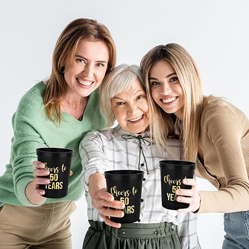 Miniatura 6 de Tazas decorativas de cumpleaños de Cheers to 50 años, paquete de 12, 16 onzas cada una, tazas de cumpleaños 50, recuerdos de fiesta para mujeres y