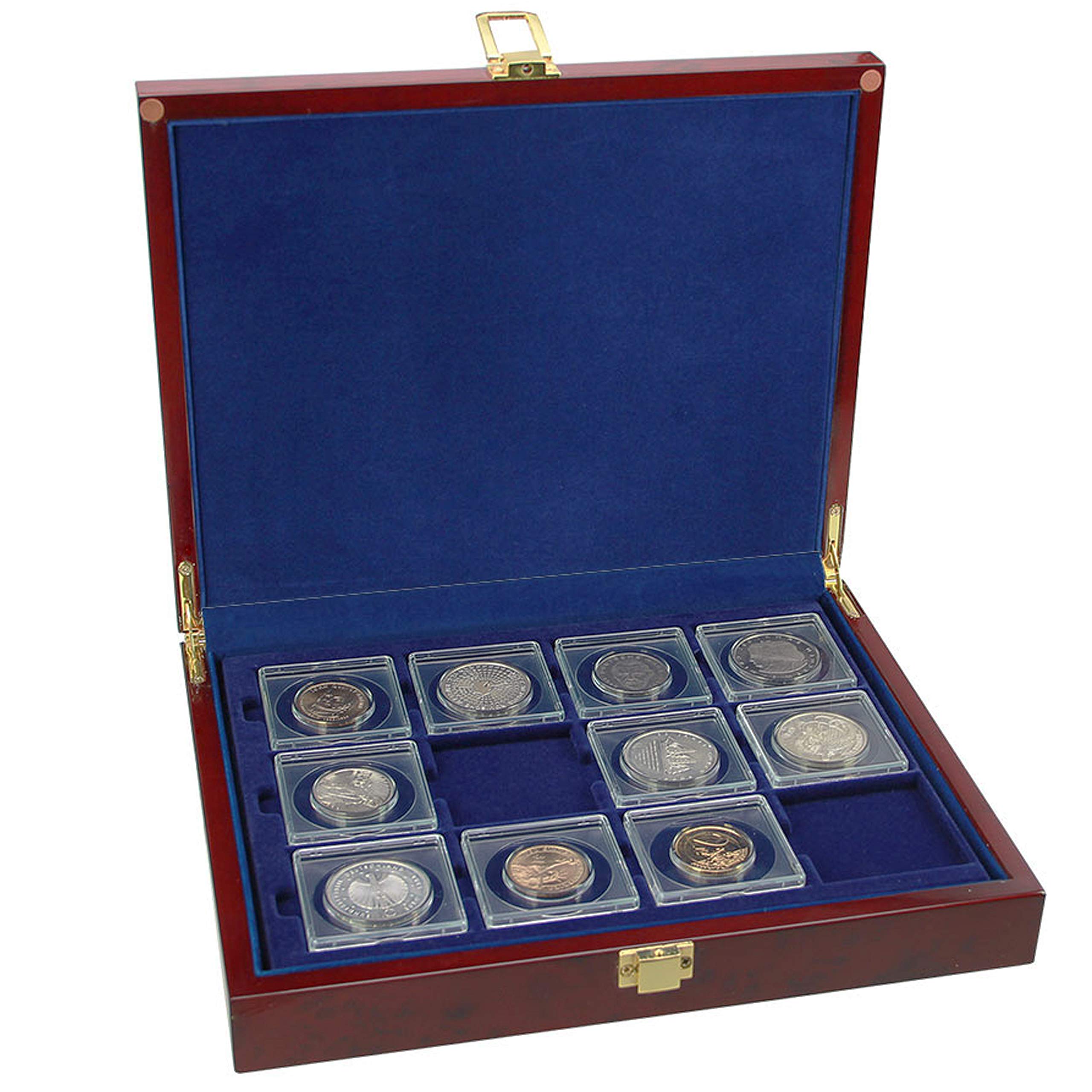 Safe 5787 Valigia Porta Monete Collezione in Legno radice | con 3 vassoi per 36 Capsule Square | per moente commemorativi, Monete Euro da Collezione