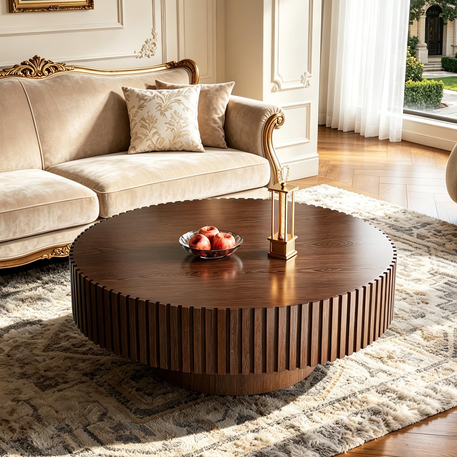 DYHQQ Handcraft Round Fluted Coffee Table