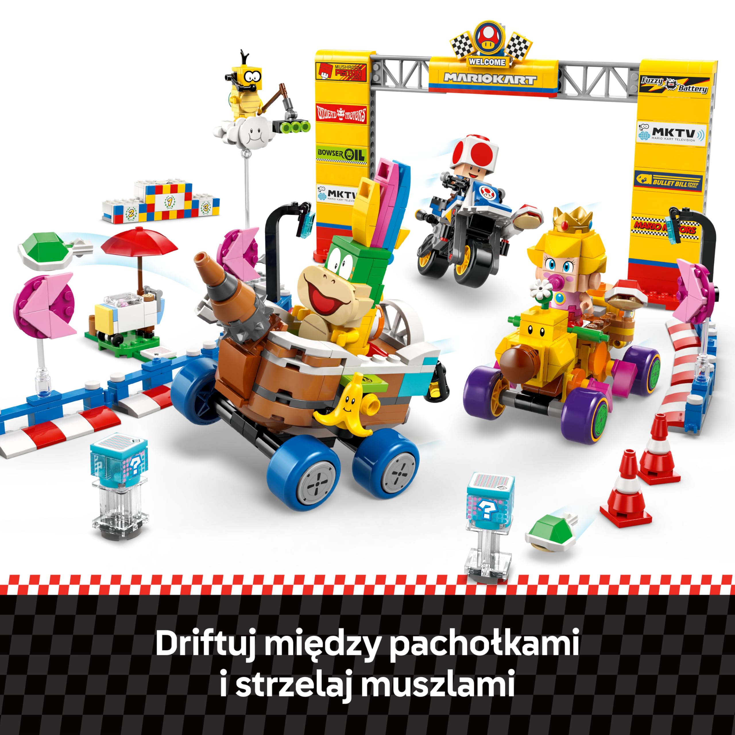 LEGO Super Mario Mario Kart– Zestaw Baby Peach i Grand Prix 72036 | Gokarty z gry, zestaw klocków dla dzieci, prezent dla fana Mario, interaktywna zabawka dla 8-latka, 823 elementy