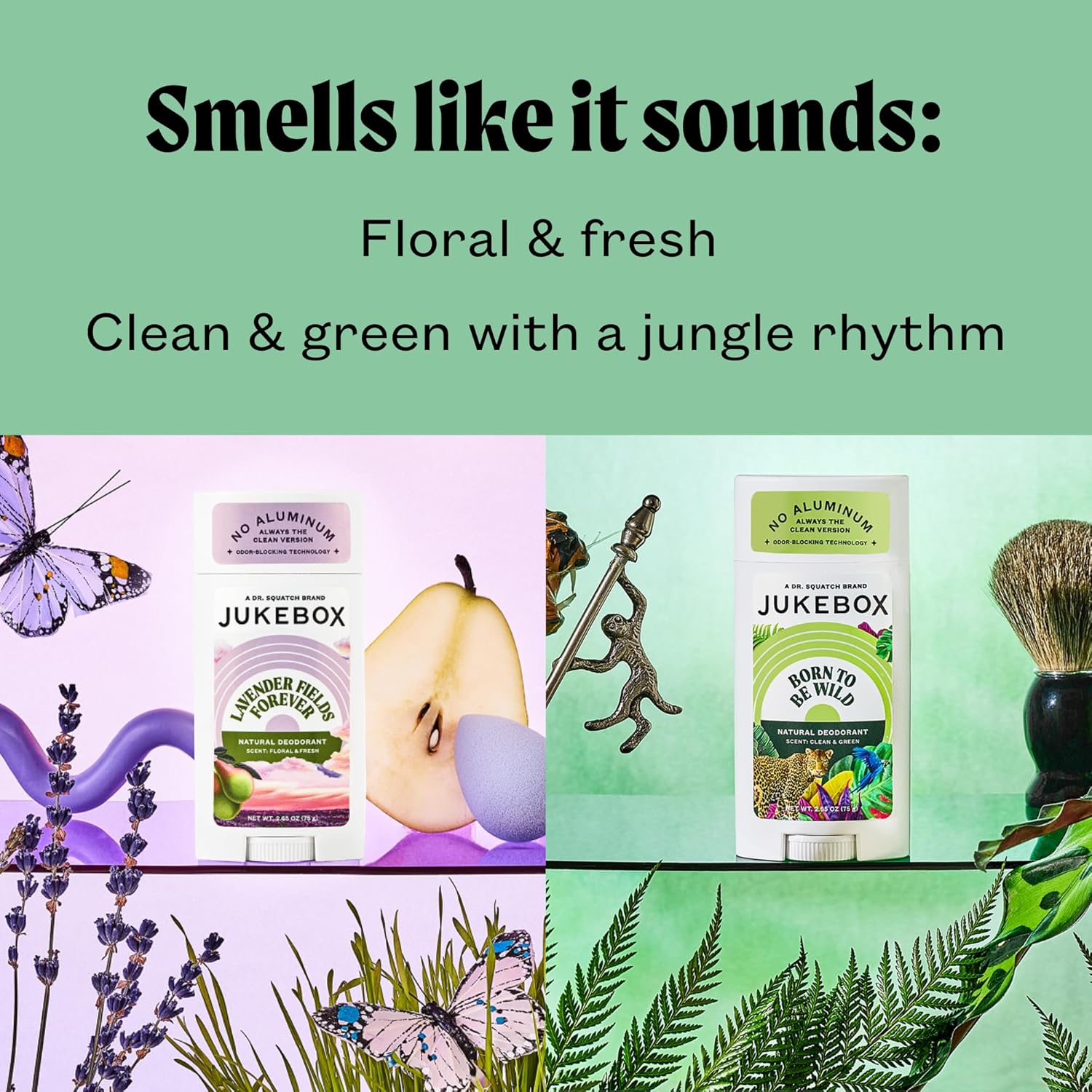 JUKEBOX Natural Deodorant for Women– Lavender Fields Forever & Born to Be Wild Multi Pack-Aluminum-Free, No Baking Soda, No Harsh Chemicals, Odor Blocking Technology- a Dr. Squatch Brand-2.65oz, 2 Pk - Image 5